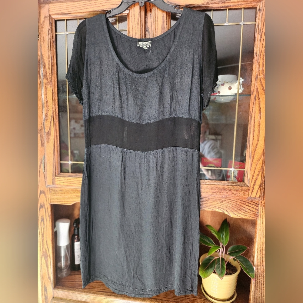Vintage Ghost London 1990s Semi Sheer Black Short Sleeve Dress